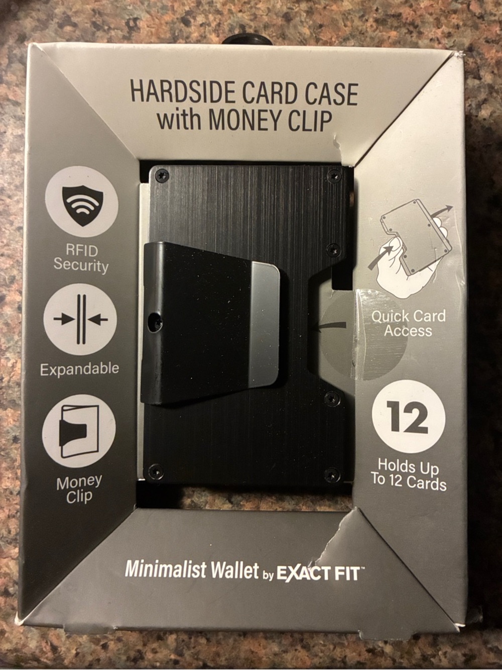 Black Hardside Card Case with Money Clip - RFID Secure Minimalist Wallet